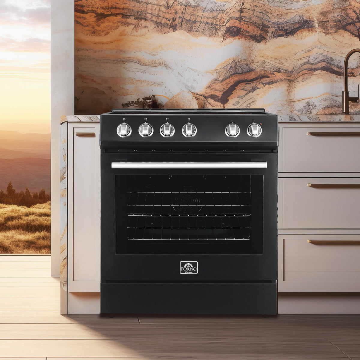 Forno Kitchen Appliance Package FBDL-003-02US – Stainless Steel – FFSEL6012 30BLK leonardo espresso electric range lifestyle 822e8924 2523 45f4 b6f9 1f22121e7572