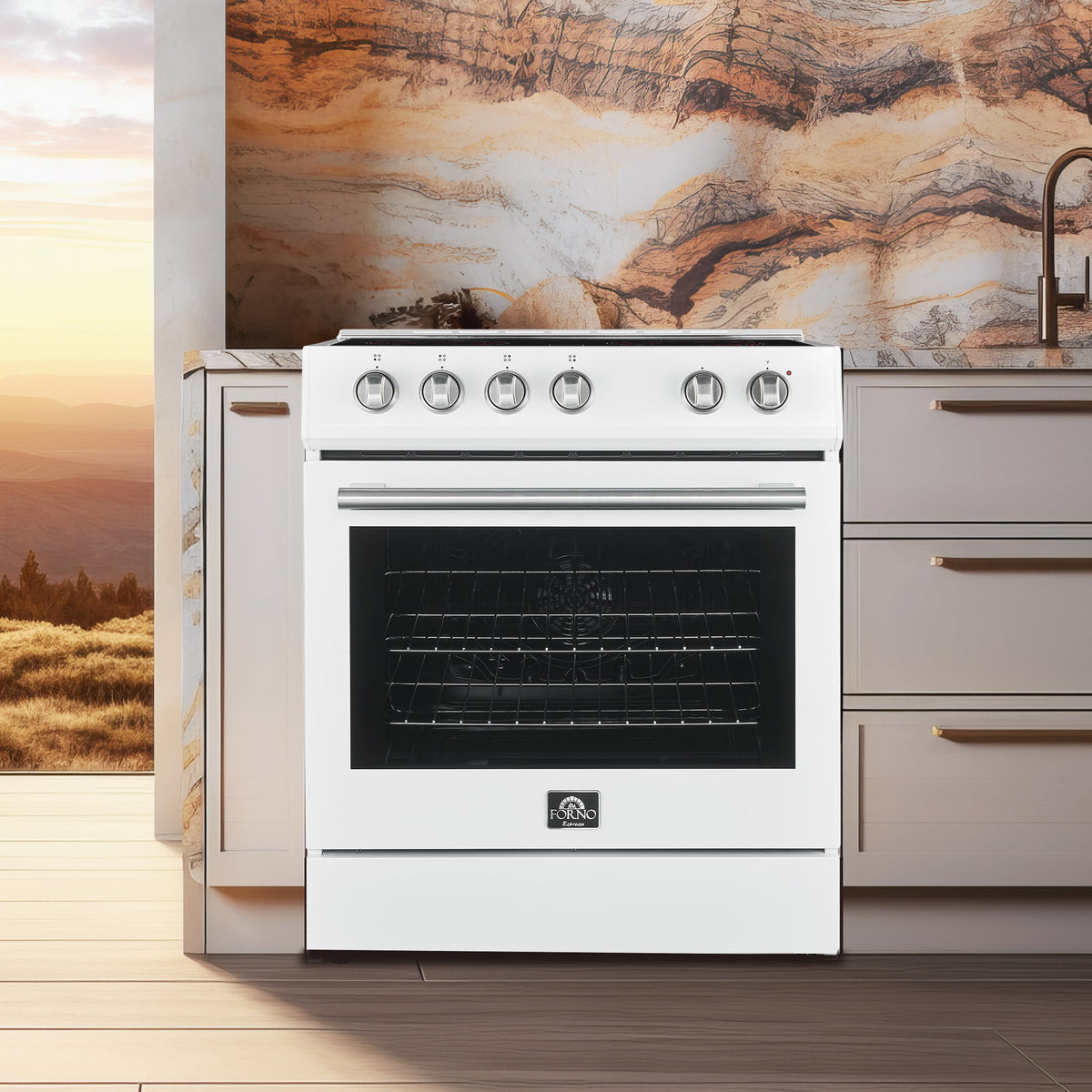 Forno Kitchen Appliance Package FBDL-006-03US – Stainless Steel – FFSEL6012 30WHT leonardo espresso electric range lifestyle 3f1fc05d 3437 4857 b9d9 06e1cb5f5f9a