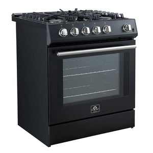 Forno Leonardo 30-Inch Gas Range FFSGS1116-30 – Black – FFSGS1116 30BLK 30inch Slide in Gas Range Angle Close Door SS