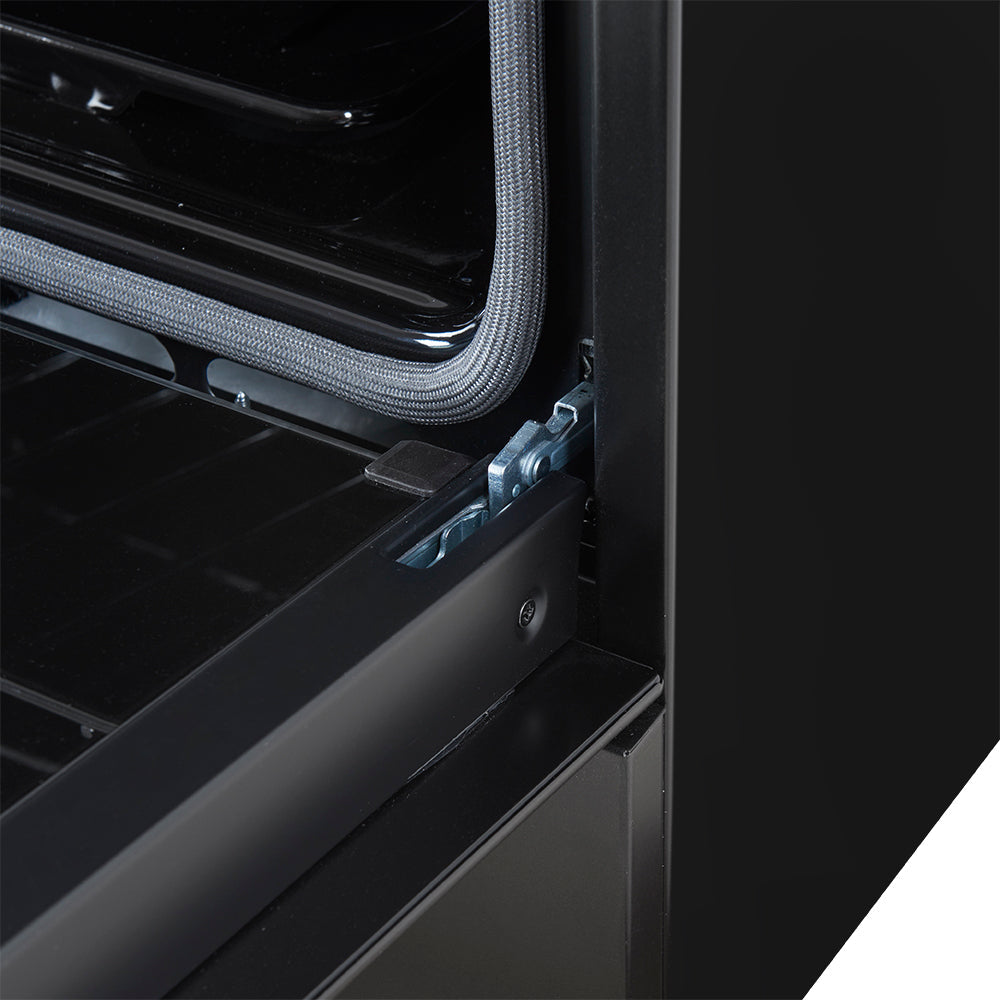 Forno Leonardo 30-Inch Gas Range FFSGS1116-30 – Black – FFSGS1116 30BLK 30inch Slide in Gas Range Close Up On Hinge