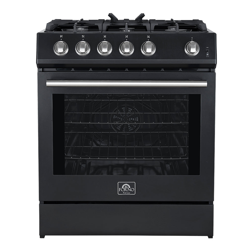 Forno Leonardo 30-Inch Gas Range FFSGS1116-30 – Black – FFSGS1116 30BLK 30inch Slide in Gas Range Front Close Door SS