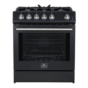 Forno Leonardo 30-Inch Gas Range FFSGS1116-30 – Black – FFSGS1116 30BLK 30inch Slide in Gas Range Front Close Door SS