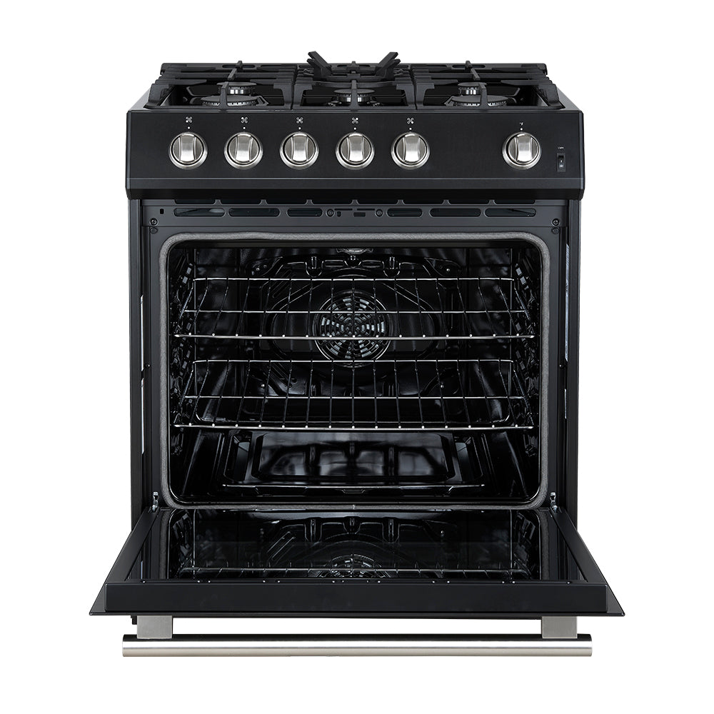 Forno Leonardo 30-Inch Gas Range FFSGS1116-30 – Black – FFSGS1116 30BLK 30inch Slide in Gas Range Front Open Door ss