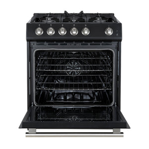 Forno Leonardo 30-Inch Gas Range FFSGS1116-30 – Black – FFSGS1116 30BLK 30inch Slide in Gas Range Front Open Door ss