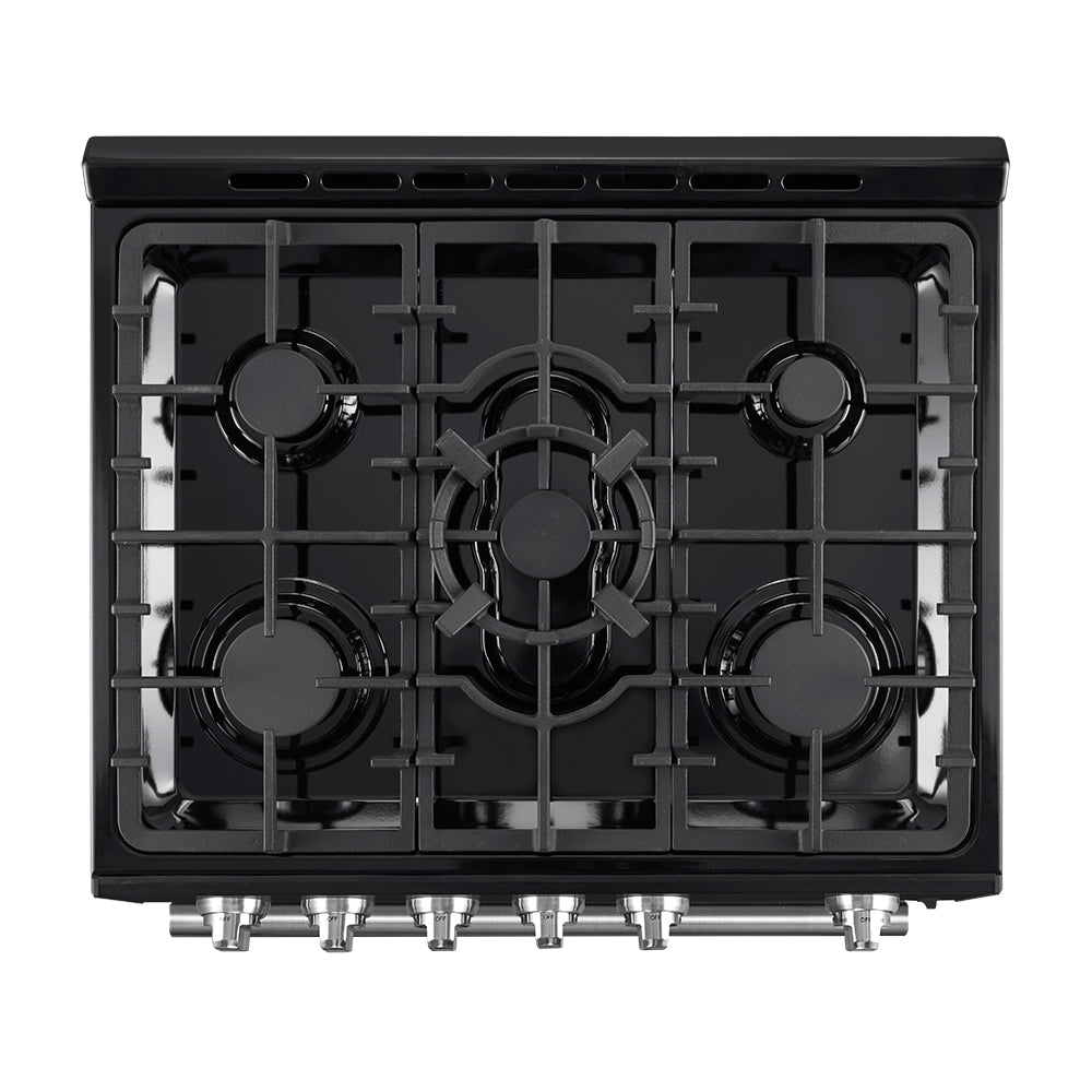 Forno Leonardo 30-Inch Gas Range FFSGS1116-30 – Black – FFSGS1116 30BLK 30inch Slide in Gas Range Top SS