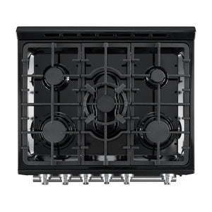 Forno Leonardo 30-Inch Gas Range FFSGS1116-30 – Black – FFSGS1116 30BLK 30inch Slide in Gas Range Top SS