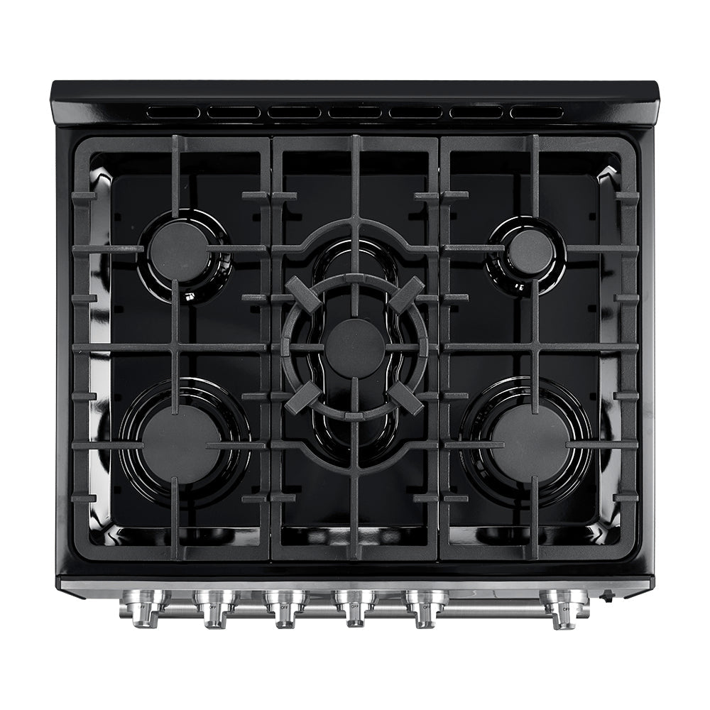 Forno Leonardo 30-Inch Gas Range FFSGS1116-30 – Black – FFSGS1116 30S 30inch Slide in Gas Range Top SS
