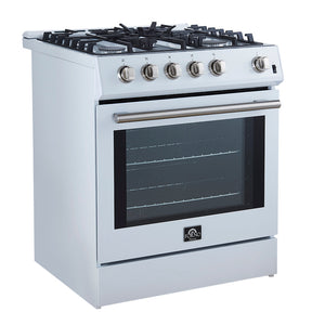 Forno Leonardo 30-Inch Gas Range FFSGS1116-30 – White – FFSGS1116 30WHT 30inch Slide in Gas Range Angle Close Door SS