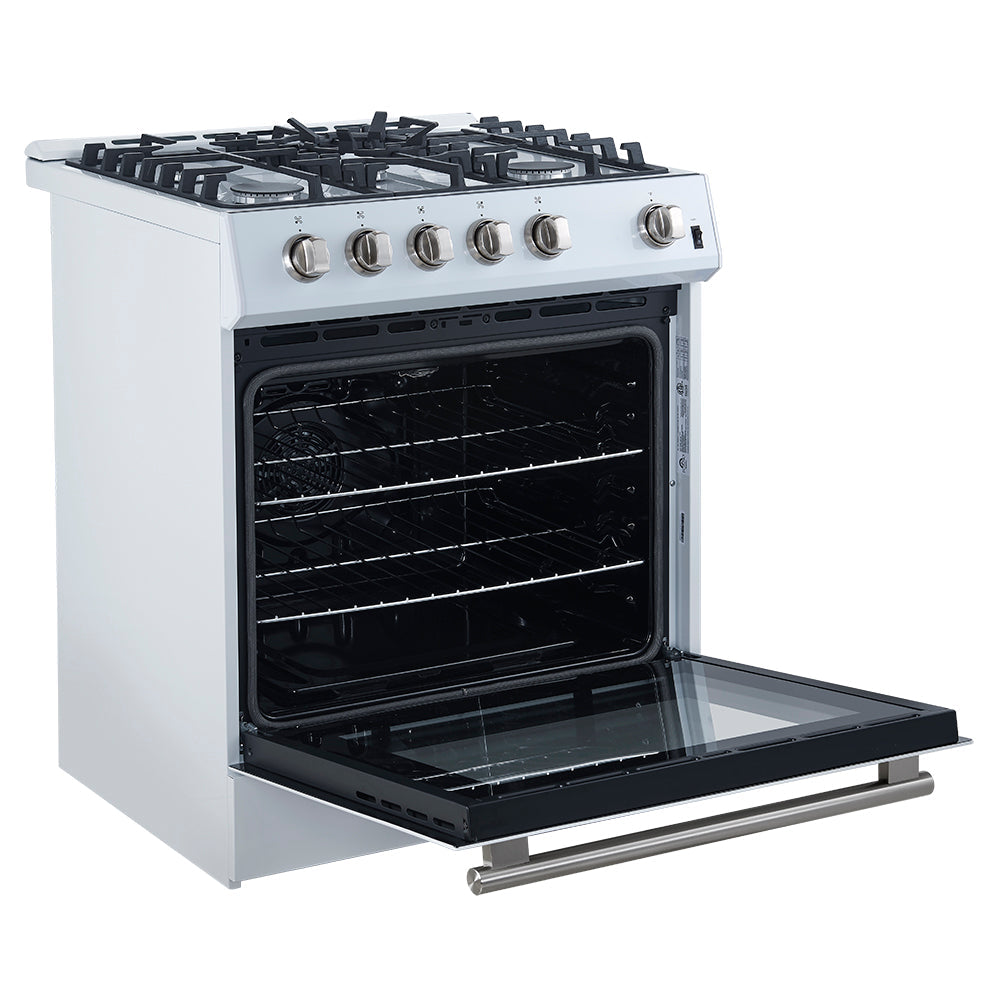 Forno Leonardo 30-Inch Gas Range FFSGS1116-30 – White – FFSGS1116 30WHT 30inch Slide in Gas Range Angle Open Door SS