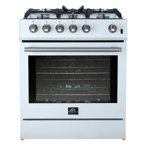 Forno Leonardo 30-Inch Gas Range FFSGS1116-30 – White – FFSGS1116 30WHT 30inch Slide in Gas Range Front Close Door SS