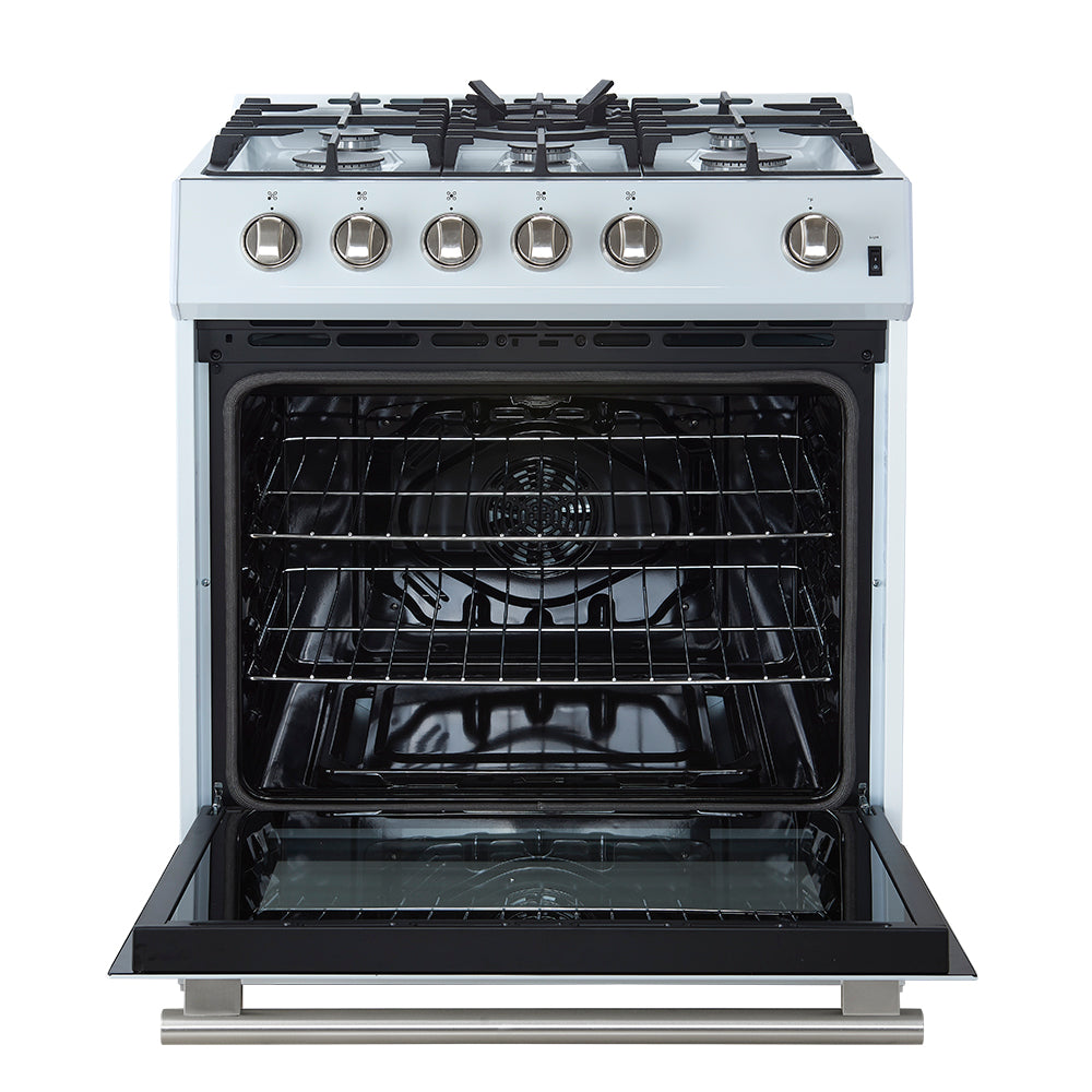 Forno Leonardo 30-Inch Gas Range FFSGS1116-30 – White – FFSGS1116 30WHT 30inch Slide in Gas Range Front Open Door SS