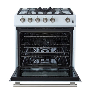 Forno Leonardo 30-Inch Gas Range FFSGS1116-30 – White – FFSGS1116 30WHT 30inch Slide in Gas Range Front Open Door SS