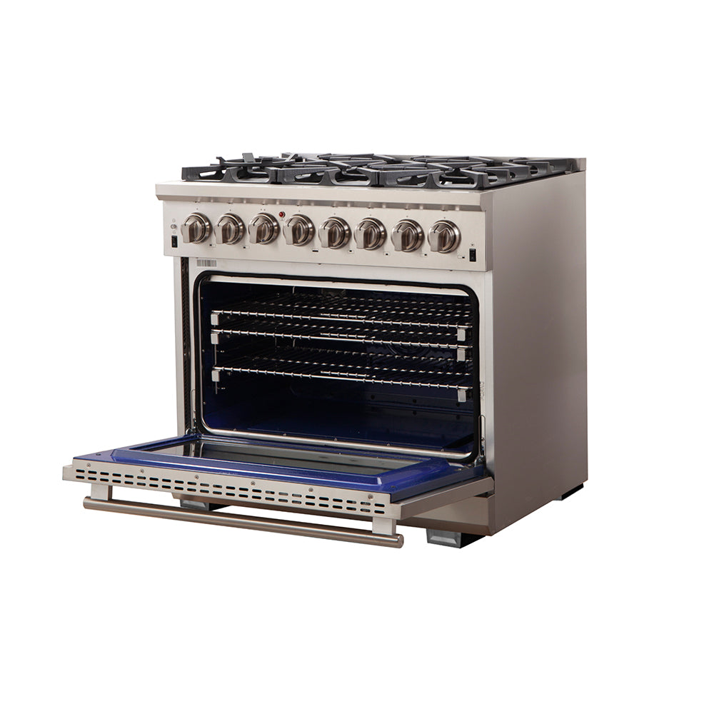 Forno Capriasca 36-Inch Dual Fuel Range FFSGS6187-36 – Stainless Steel – FFSGS6187 36 20Angle 20Open