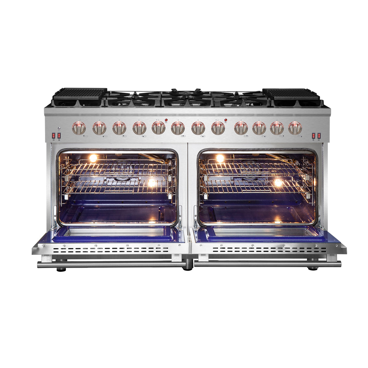 Forno Massimo 60-Inch Gas Range FFSGS6239-60 – Stainless Steel – FFSGS6239 60 Forno Massimo Double Oven Gas Range Blue Enamel Interiors