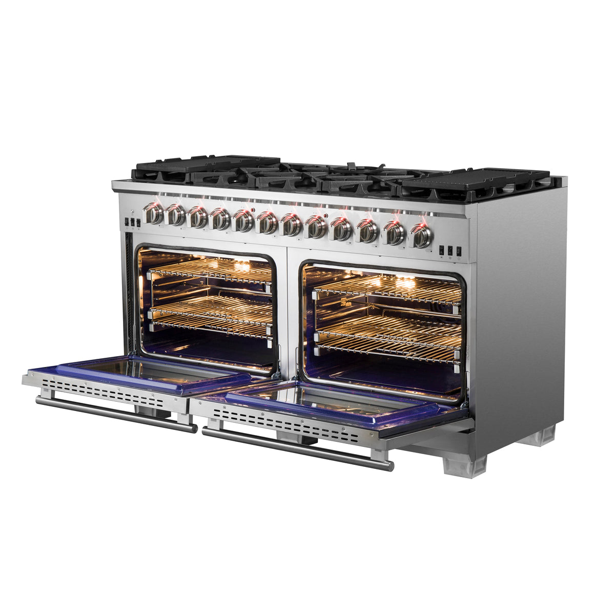 Forno Capriasca 60-Inch Gas Range FFSGS6260-60 – Stainless Steel – FFSGS6260 60 gas range angle open