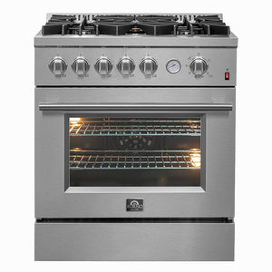 Forno Kitchen Appliance Package FBDL-020-02US – Stainless Steel – FFSGS6274 30 Giovanni 30 inch 432 cuft Freestanding Gas Range Front Close Door