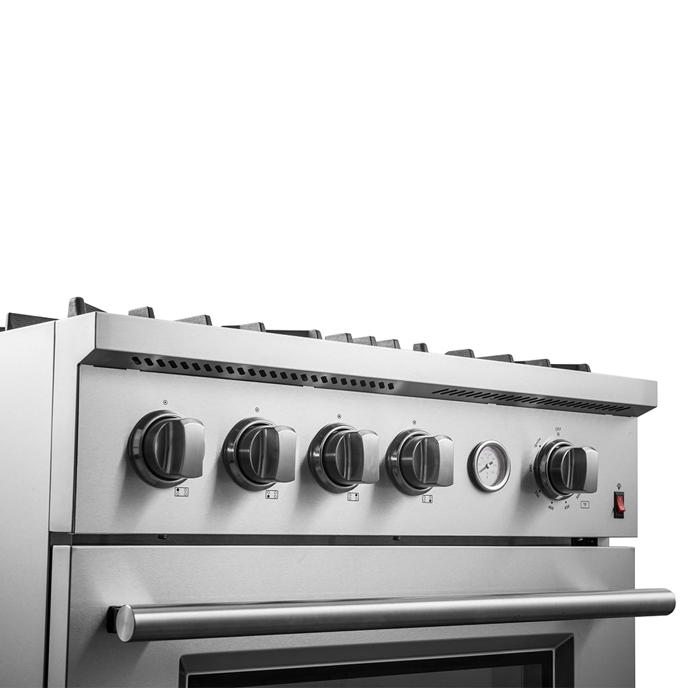 Forno Marco 30-Inch Gas Range FFSGS6277-30 – Stainless Steel – FFSGS6277 30 20Gas 20Range close 20up 20on 20knobs
