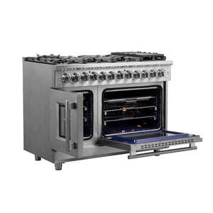 Forno Massimo 48-Inch Dual Fuel Range FFSGS6325-48 – Stainless Steel – FFSGS6325 48 forno massimo french door dual fuel range side left open
