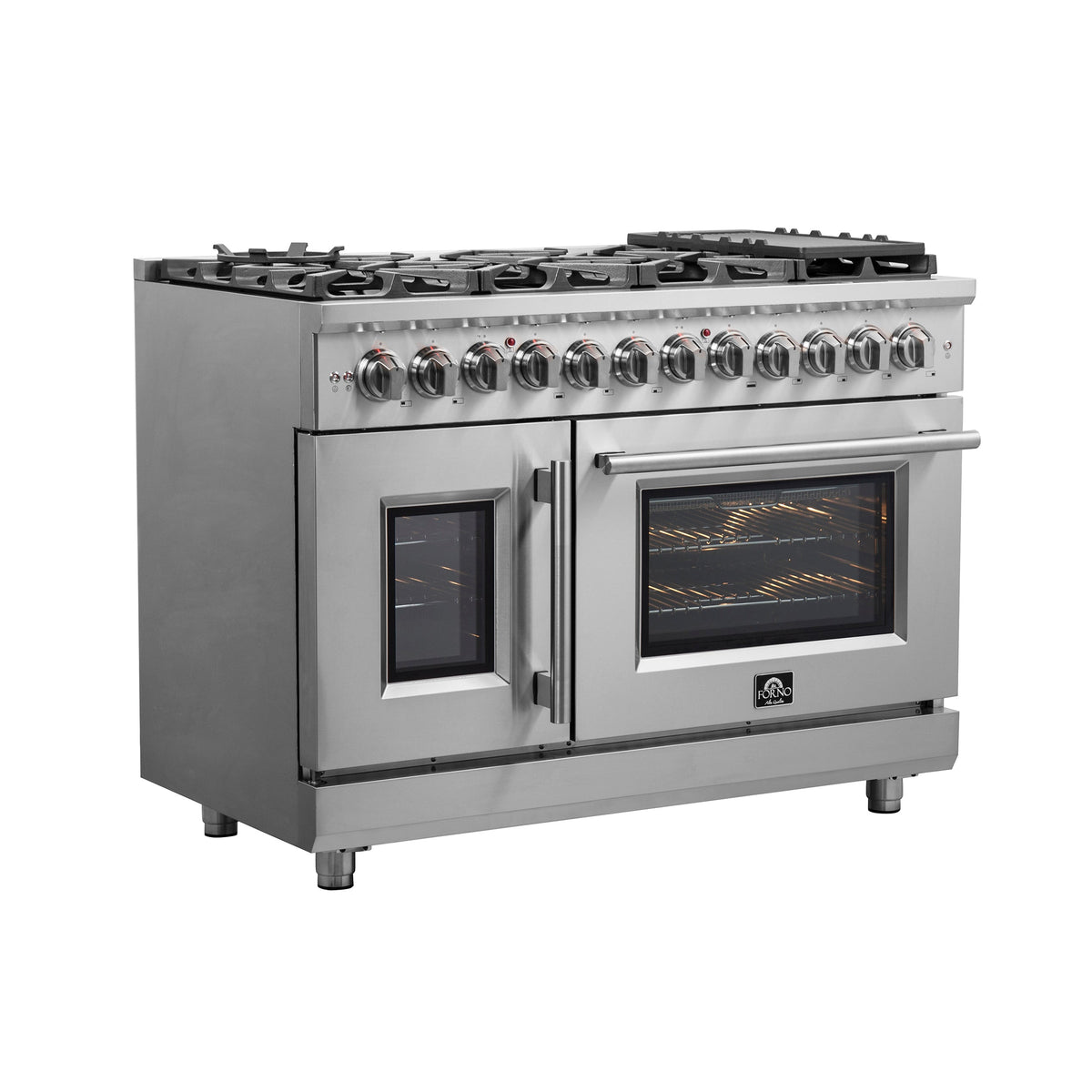 Forno Massimo 48-Inch Dual Fuel Range FFSGS6325-48 – Stainless Steel – FFSGS6325 48 forno massimo french door dual fuel range side left