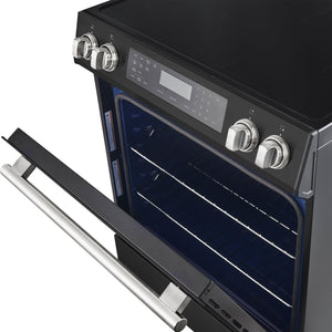 Forno Kitchen Appliance Package FBDL-015-12CAUS – Stainless Steel – FFSIN0905 30BLK espresso leonardo induction range door ajar.