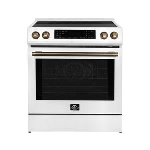 Forno Donatello 30-Inch Induction Range FFSIN0905-30 – White – FFSIN0905 30WHT espresso leonardo induction range front antique brass