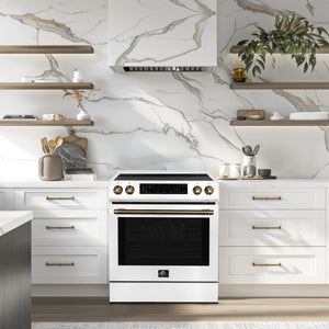 Forno Donatello 30-Inch Induction Range FFSIN0905-30 – White – FFSIN0905 30WHT espresso leonardo induction range lifestyle