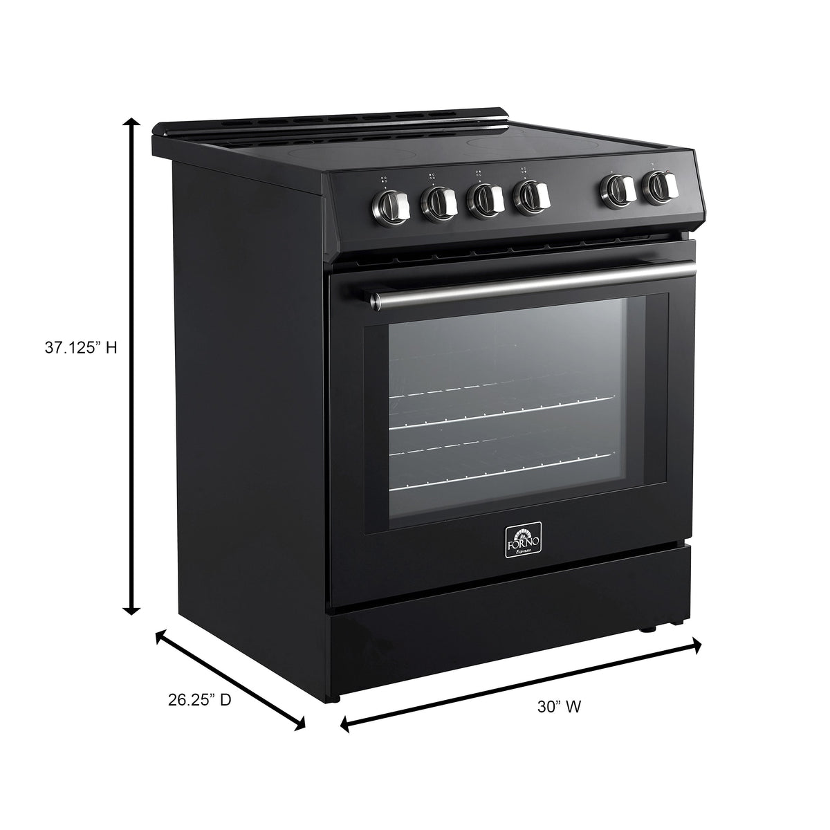 Forno Kitchen Appliance Package FBDL-014-11CAUS – Stainless Steel – FFSIN0982 30BLK Leonardo 30 inc Induction Range Black Angle Dimensions
