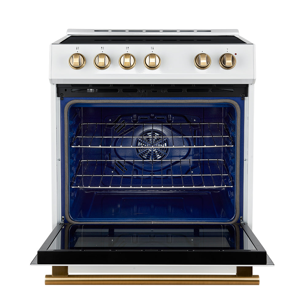 Forno Leonardo 30-Inch Induction Range FFSIN0982-30 – White – FFSIN0982 30WHT Leonardo 30 inc Induction Range Whit Front Open AB