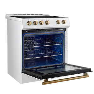 Forno Kitchen Appliance Package FBDL-014-08CAUS – Stainless Steel – FFSIN0982 30WHT Leonardo 30 inc Induction Range White Angle Open AB