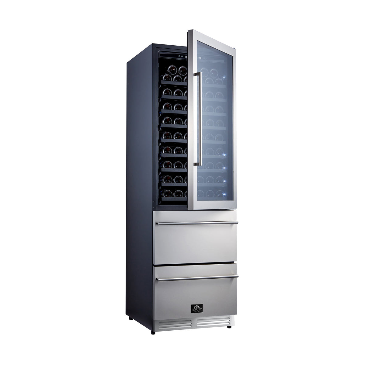 Forno Azienda 24-Inch Wine & Beverage Cooler FWCDR6628-24 – Stainless Steel – FWCDR6628 24S forno azienda wine cooler side open