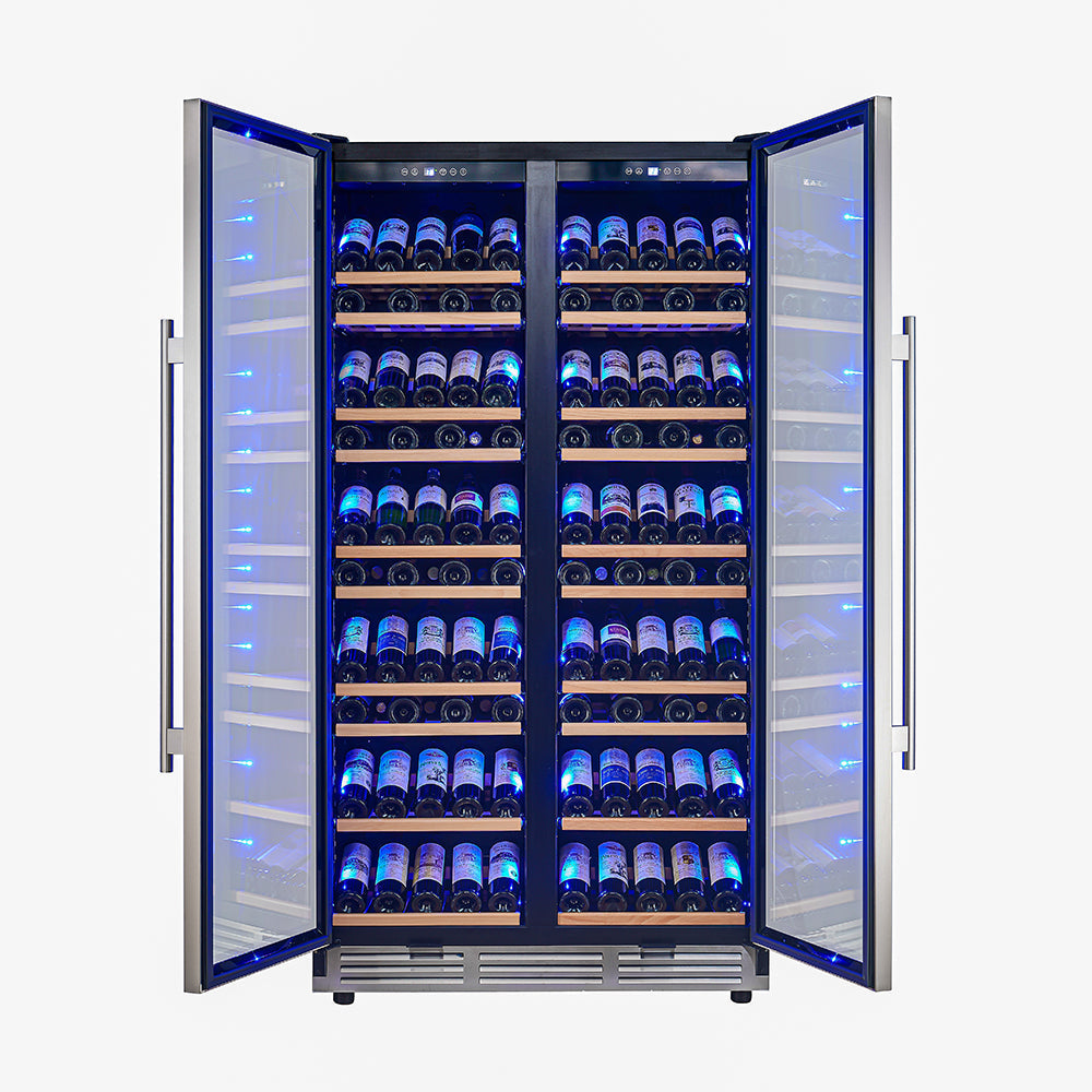 Forno Vernazza 40-Inch Wine & Beverage Cooler FWCDR6642-40 – Stainless Steel – FWCDR6642 40S Vernazza Front 20with 20Bottles 2C 20Open 20Doors