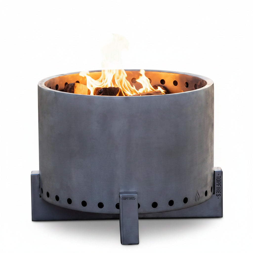The Outdoor Plus Gravity Smokeless Fire Pit in Corten steel for outdoor use