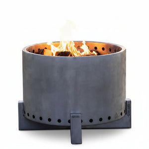 The Outdoor Plus Gravity Smokeless Fire Pit in Corten steel for outdoor use