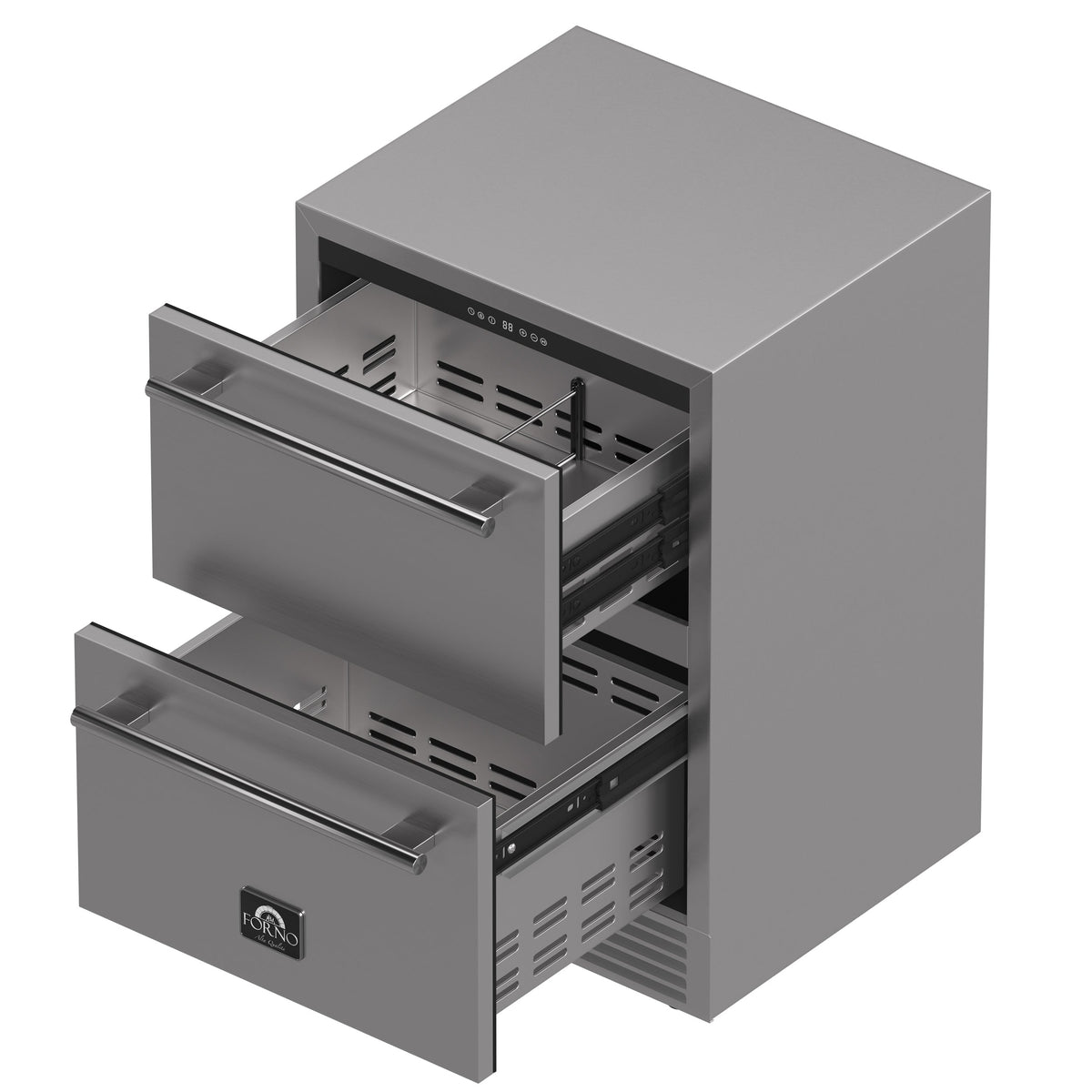 Forno Como 24-Inch Drawer Refrigerator & Freezer FDROD1611-24 – Stainless Steel – Fridge FDROD1611 24S 2024 09 Angle Open