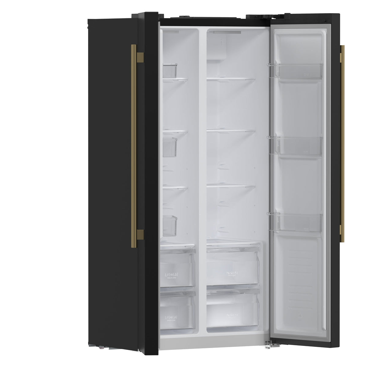 Forno Salerno 33-Inch Side-by-Side Refrigerator FFRBI1805-33 – Black – Fridge FFRBI1805 33BLK 2024 09 Angle Open