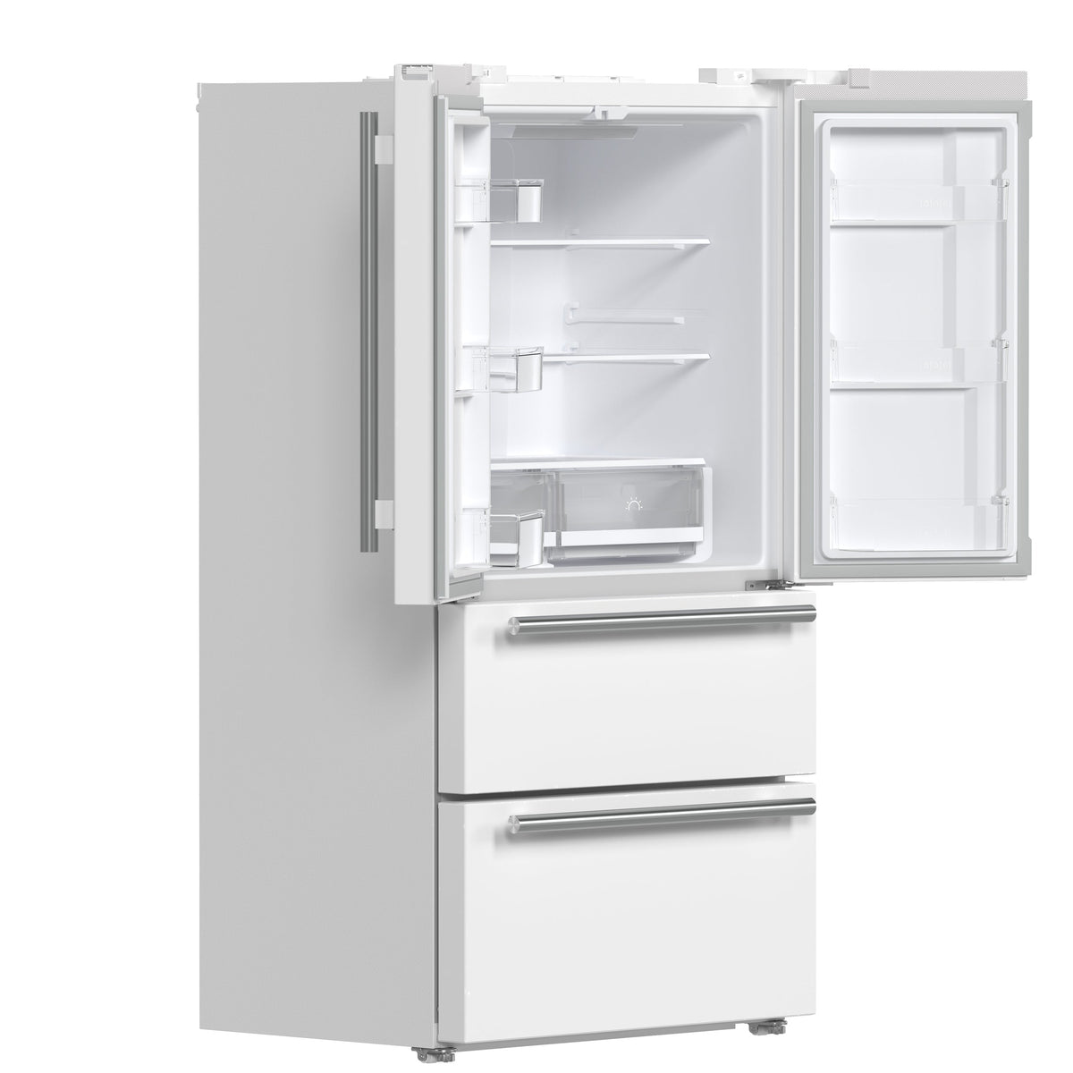 Forno Kitchen Appliance Package FBDL-003-09US – Stainless Steel – Fridge FFRBI1820 36WHT 2024 09 Angle Open