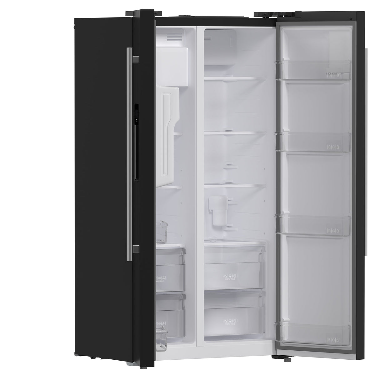 Forno Salerno 36-Inch Side-by-Side Refrigerator FFRBI1844-36 – Black – Fridge FFRBI1844 36BLK 2024 09 Angle Open