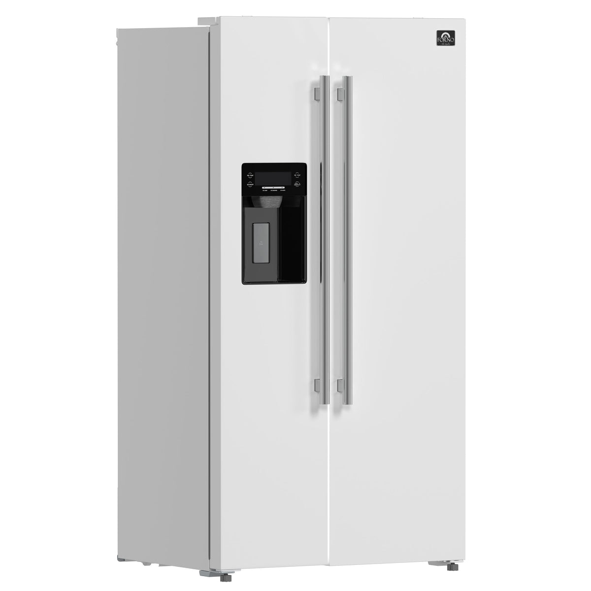 Forno Kitchen Appliance Package FBDL-003-10US – Stainless Steel – Fridge FFRBI1844 36WHT 2024 09 Angle