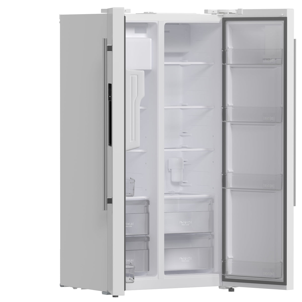 Forno Kitchen Appliance Package FBDL-003-10US – Stainless Steel – Fridge FFRBI1844 36WHT 2024 09 Angle Open