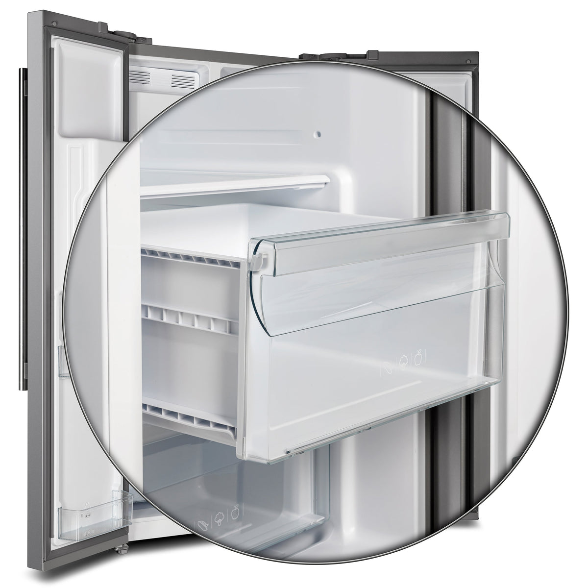Forno Salerno 40-Inch Side-by-Side Refrigerator FFRBI1844-40SG – Stainless Steel VCM – Fridge FFRBI1844 40SG Crisper Drawer Feature