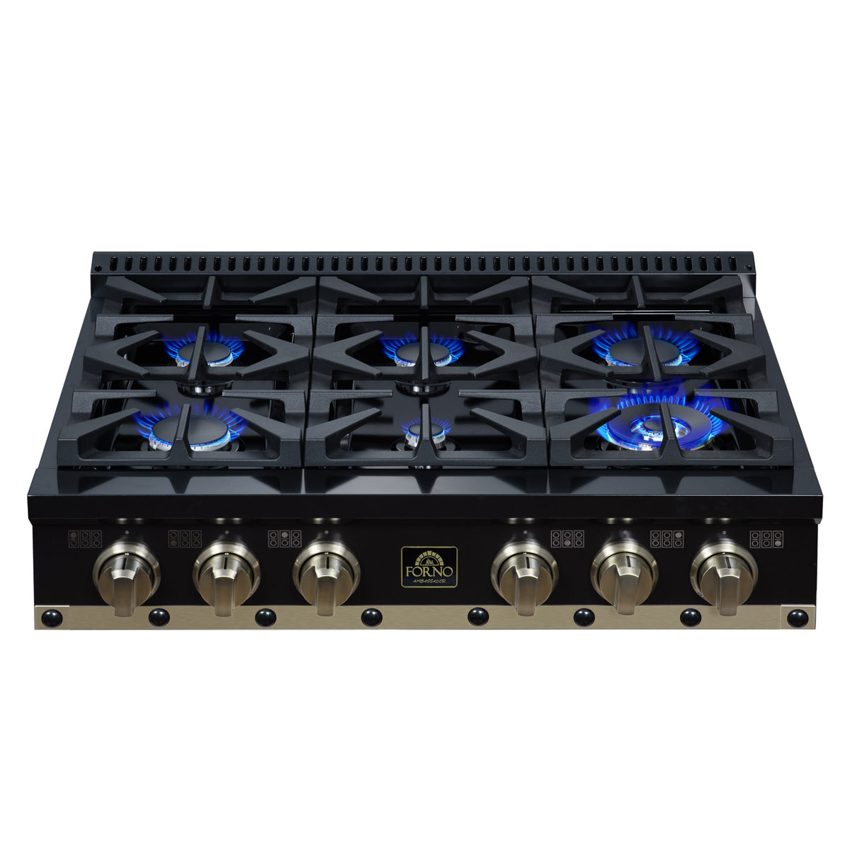 Forno Ambassador 36-Inch Gas Cooktop FCTGS5799-36CPBLK – Black – Gas Cooktop FCTGS5799 36CPBLK Font Burners Lit 2026 05 07