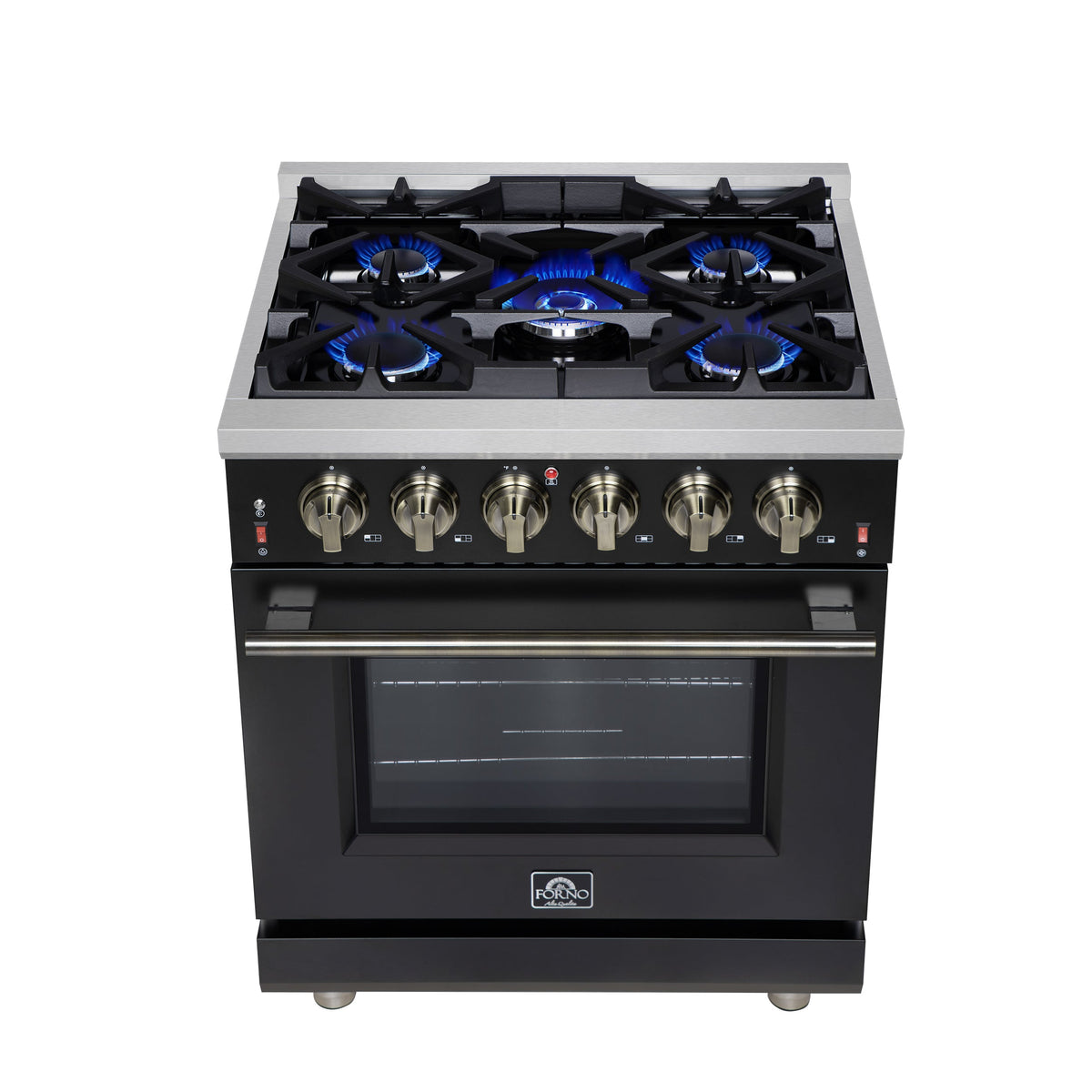 Forno Massimo 30-Inch Gas Range FFSGS6239-30 – Black – Gas Range FFSGS6239 30BLK Cooktop Front 2025 07 25