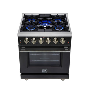 Forno Massimo 30-Inch Gas Range FFSGS6239-30 – Black – Gas Range FFSGS6239 30BLK Cooktop Front 2025 07 25