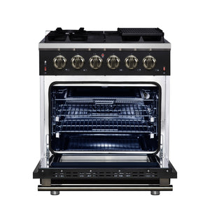 Forno Massimo 30-Inch Gas Range FFSGS6239-30 – Black – Gas Range FFSGS6239 30BLK Front Opened 2025 07 25