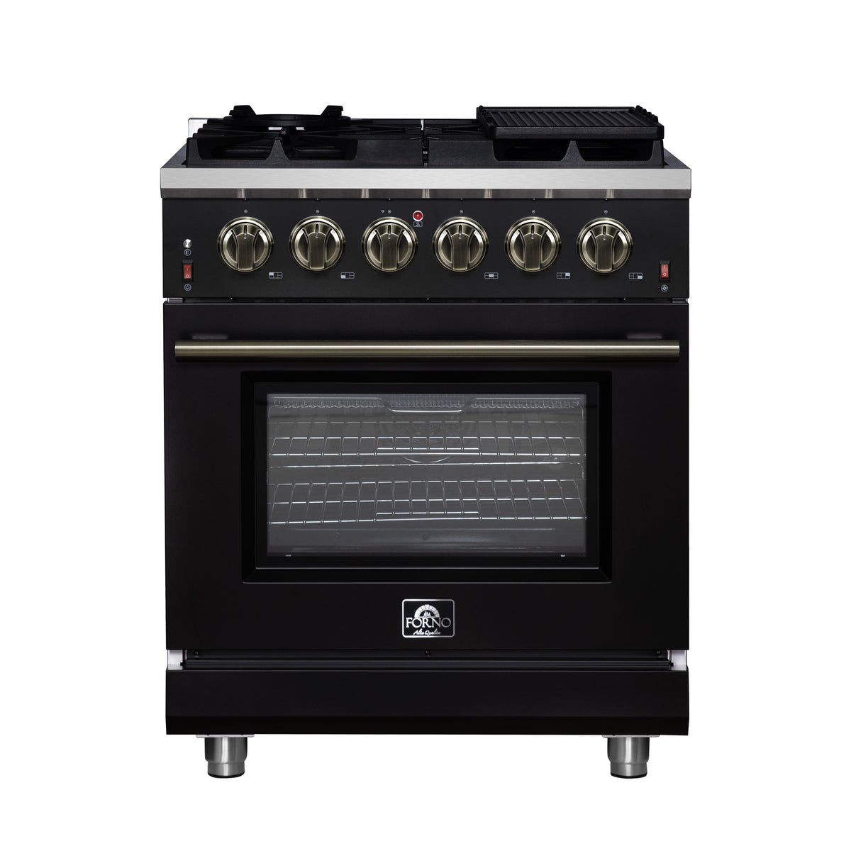 Forno Massimo 30-Inch Gas Range FFSGS6239-30 – Black – Gas Range FFSGS6239 30BLK Front 2025 07 25