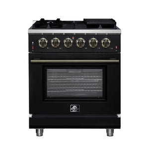 Forno Massimo 30-Inch Gas Range FFSGS6239-30 – Black – Gas Range FFSGS6239 30BLK Front 2025 07 25