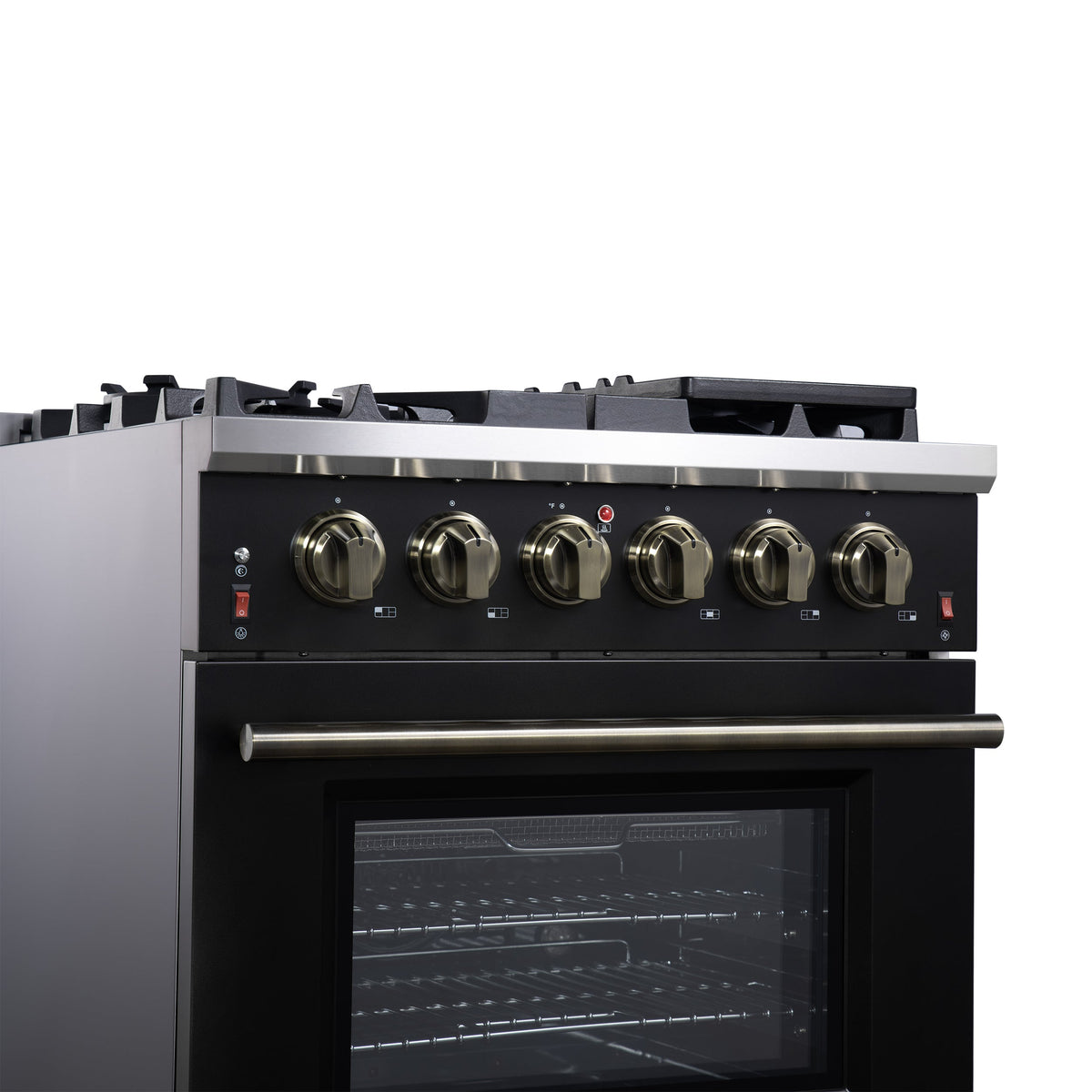 Forno Massimo 30-Inch Gas Range FFSGS6239-30 – Black – Gas Range FFSGS6239 30BLK Left Angle Close Up 2 2025 07 25
