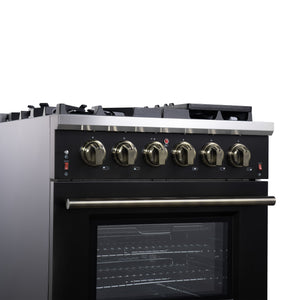 Forno Massimo 30-Inch Gas Range FFSGS6239-30 – Black – Gas Range FFSGS6239 30BLK Left Angle Close Up 2 2025 07 25
