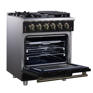 Forno Massimo 30-Inch Gas Range FFSGS6239-30 – Black – Gas Range FFSGS6239 30BLK Left Angle Opened 2025 07 25