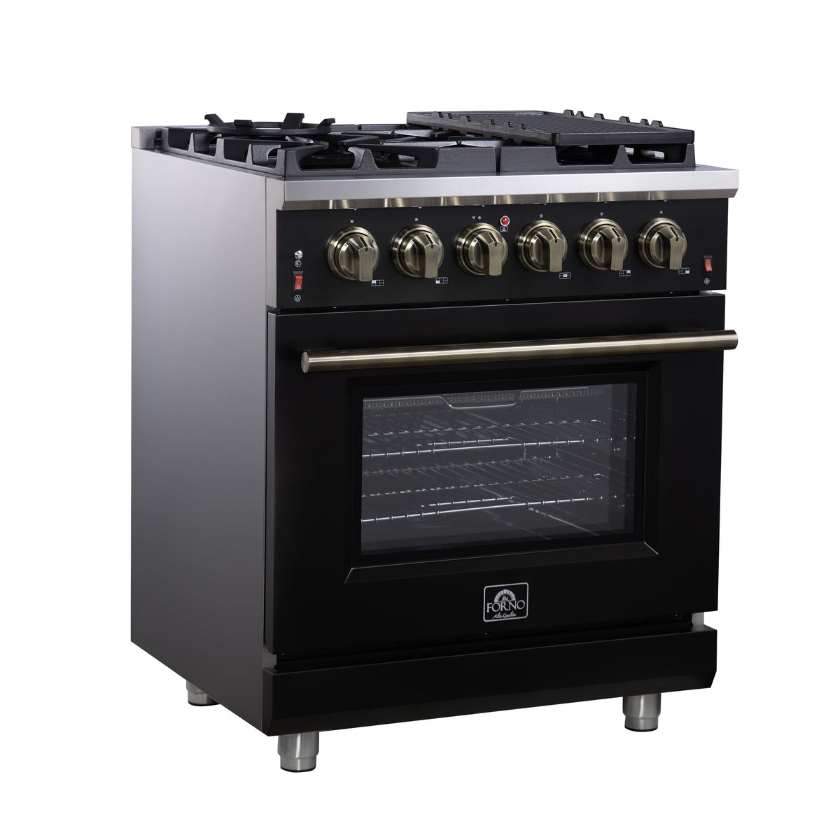 Forno Massimo 30-Inch Gas Range FFSGS6239-30 – Black – Gas Range FFSGS6239 30BLK Left Angle 2025 07 25